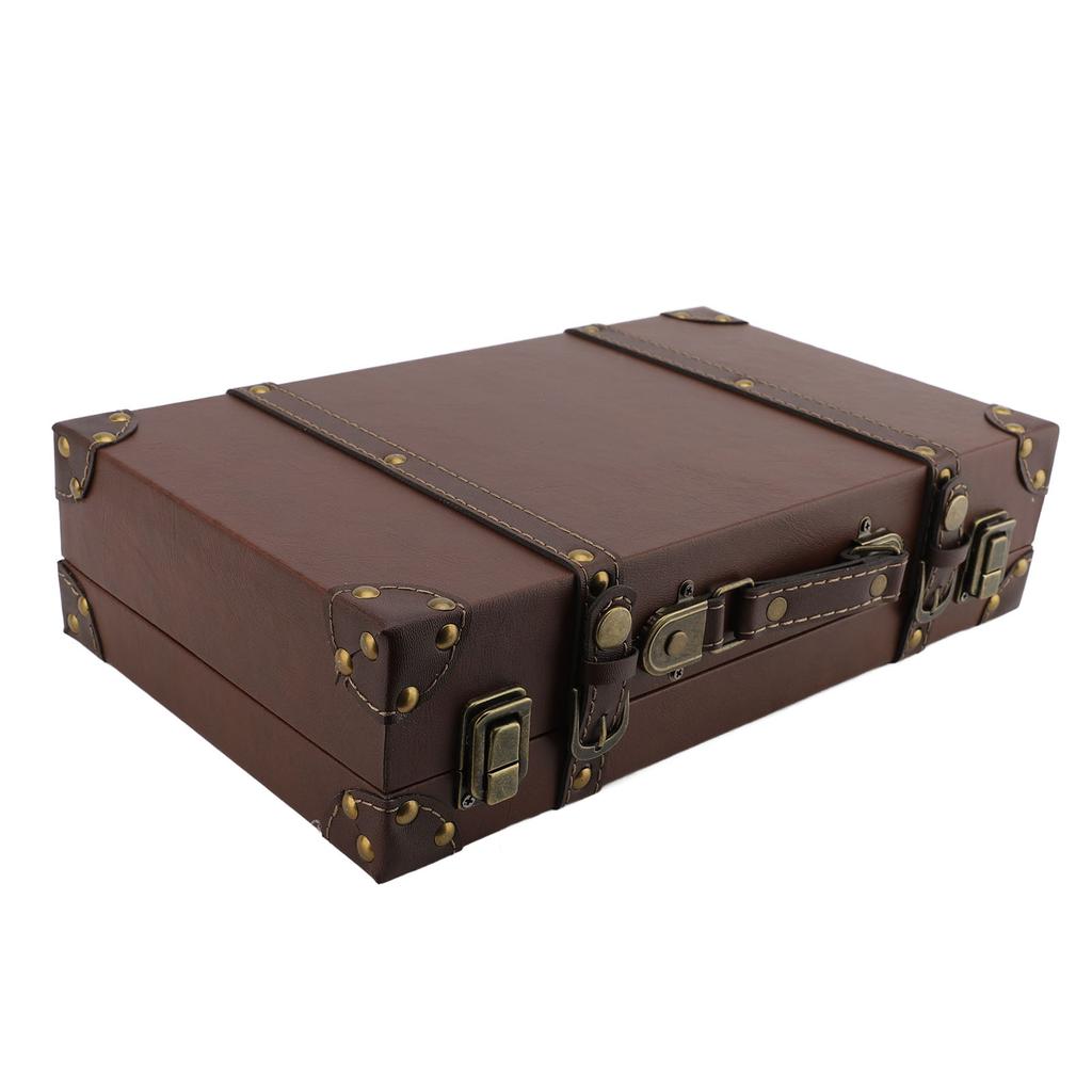 Vintage Suitcase 34x20.5x8cm Wooden Leather Decorative Luggage Trunk for Decoration Storage Photogra