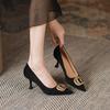 Sexy Square Buckle Shoes Women  Spring New Pointed Toe Stiletto High Heels Feminine Temperament French Shoes