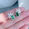 Huitan Trendy Green Cubic Zirconia Stud Ears Women Luxury Color Sparkling Ear Accessories Wedding Party New Jewelry