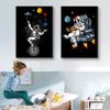 Canvas Prints Astronaut Travel In Outer Space Poster Wall Art Paintings Cartoon Pictures for Living Room Kids Bedroom Wall Decor