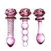 Pink Rose Smooth Anal Beads Butt Plug Glass Dildo Non Vibrating Butt Plugs
