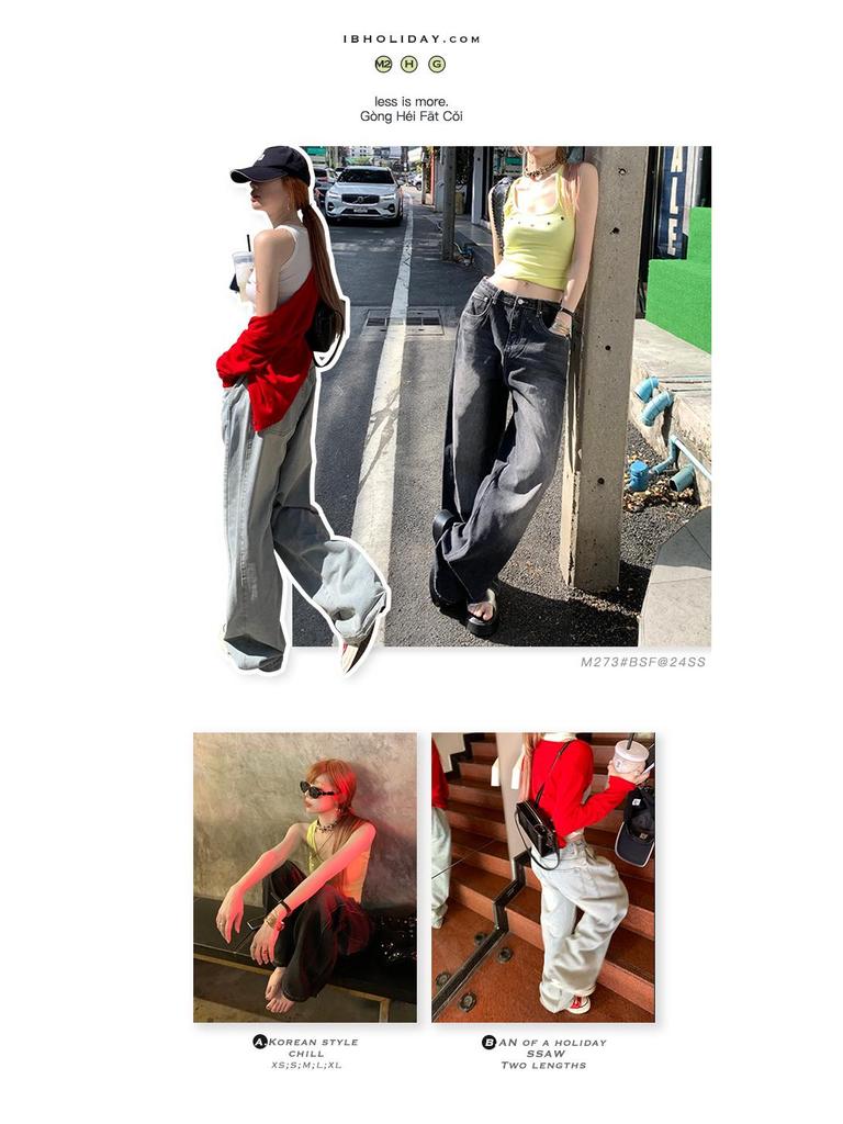 Women's 2024 Korean Retro High-Waist Wide-Leg Floor-Length Jeans