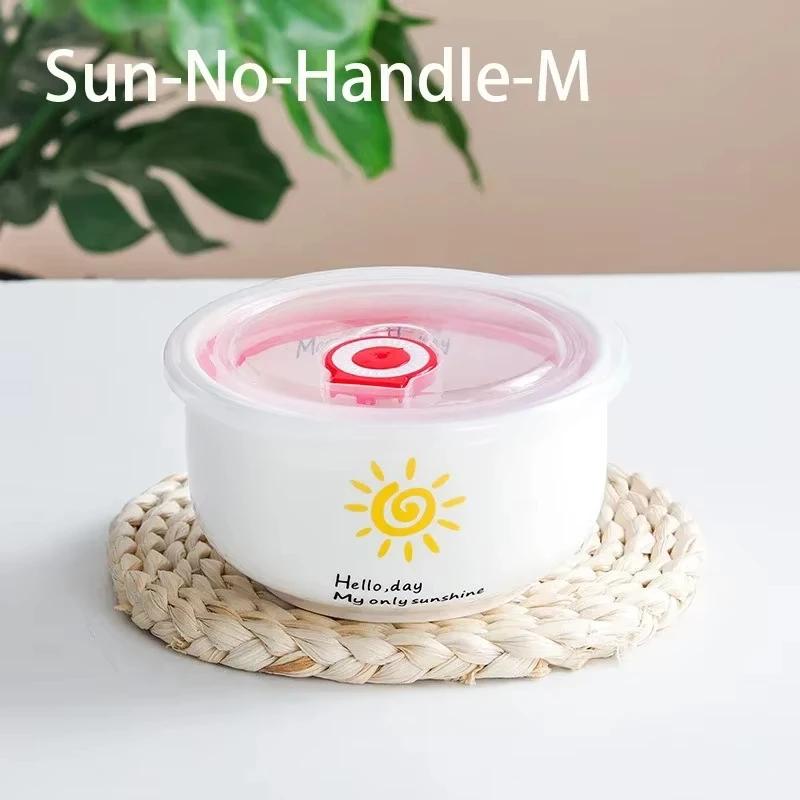 Large Capacity Salad Bowl Noodle Ceramic Bowls with Lid Cute Cartoon Pattern Food Container Household Tableware Kitchen Supplies