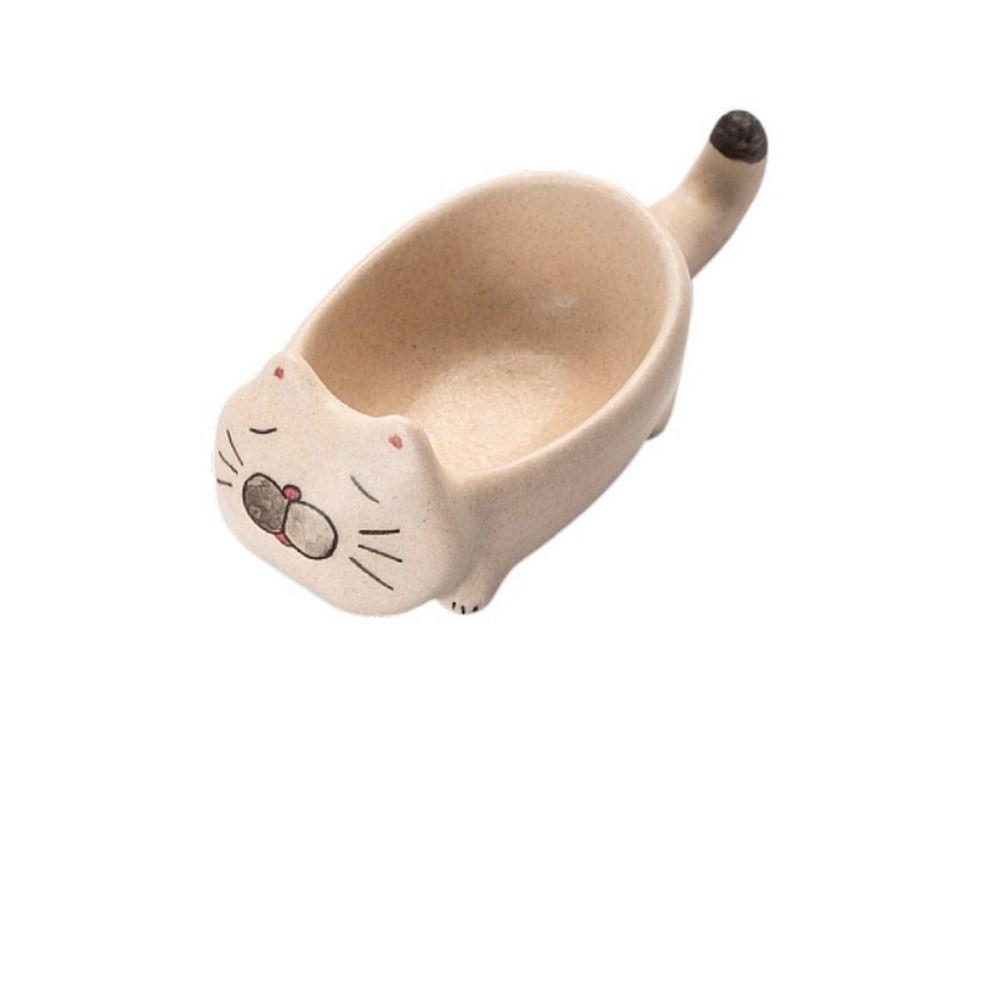 Cute Cat Ceramic Small Dish Mini Mustard Pesto Tomato Ketchup Soy Sauce Dish Seasoning Plates With Handle For Home Restaurant
