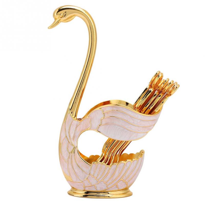 Coffee Dessert Spoon Set European Style Elegant Swan Fruit Scoop Holder Decorative Tableware MIT