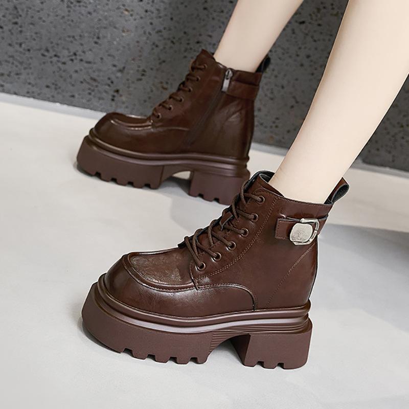 Thick-soled Martin Boots for Women's Autumn and Winter 2025 New Versatile Small Inner Height-increasing Cotton Boots with Velvet Warm Short Boots
