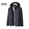 Women Jacket Stand Collar Detachable Hood Long Sleeve Casual Coat with Pockets Maple Leaves Print Zipper Placket Outwear