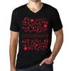 Men’s Vintage Tee Shirt Graphic T Shirt V Neck Doodle Art OOCEPHALUS Deep Black Red Text