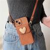 Cute Crossbody Lanyard Necklace Strap Card Holder Phone Case For iPhone 16 15 14 11 12 13 Pro Max X XR Plus 3D Love Heart Cover