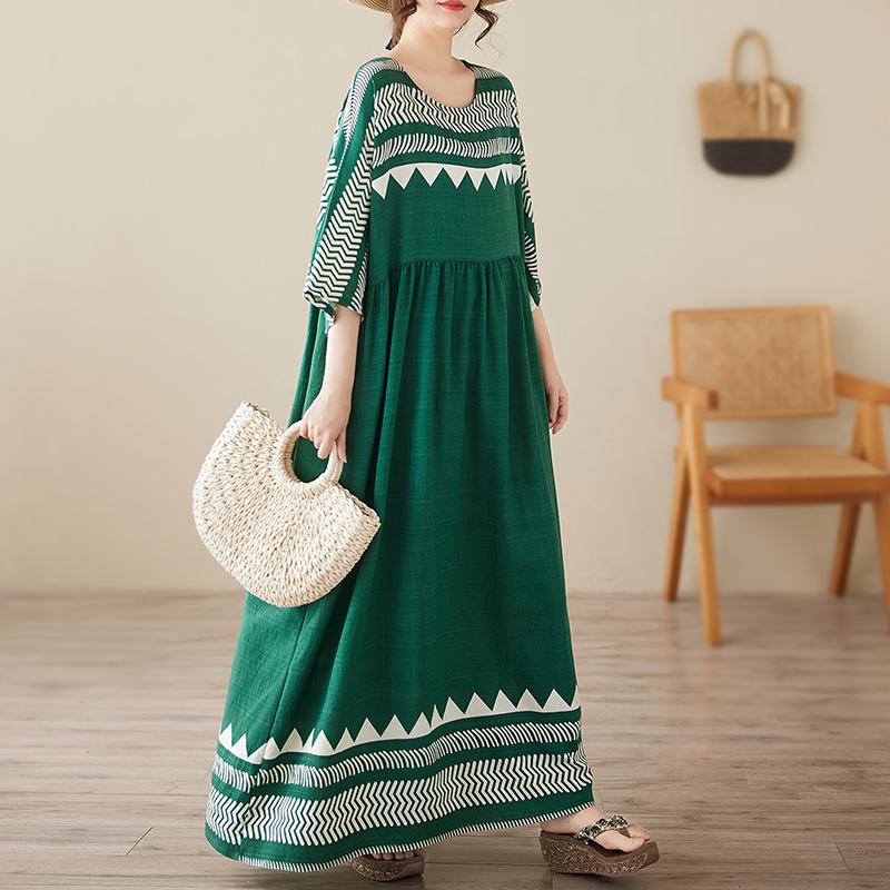 Dimanaf Новое летнее женское платье больших размеров 2025 года с принтом, свободное, элегантное, базовое, повседневное, длинное платье, винтажное, макси