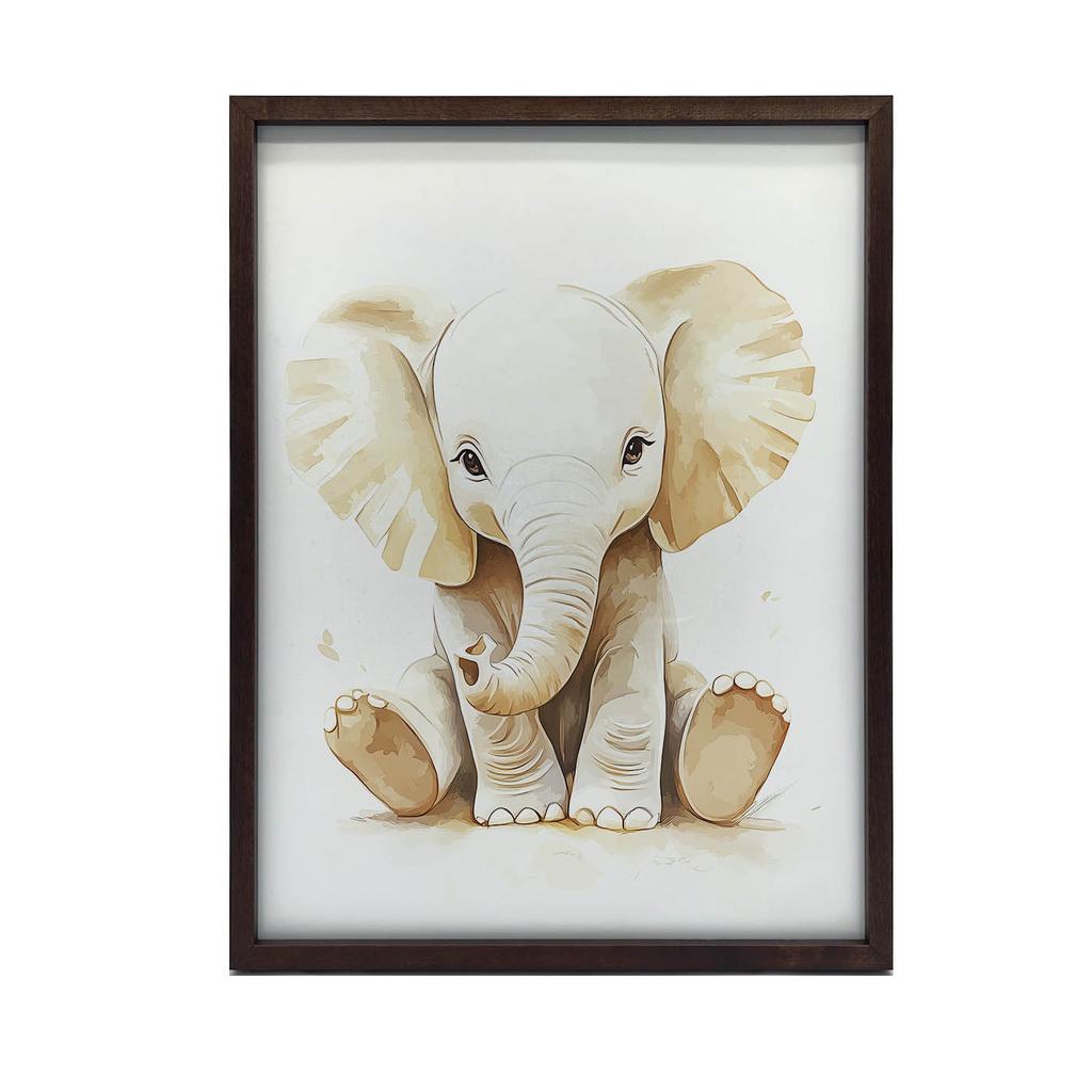 Poster Small Elephant In Minimalist Style Poster Small Elephant In Minimalist Style, 30X40 Cm, Dark Brown Wooden Frame, 230 Gsm Matte Paper
