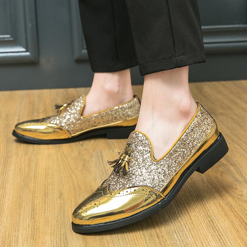 Spring Tassel Men's Shoes Nightclub Comfortable Casual Shoes Loafers Mens Shoes Men's Gold Block Color Matching Leather Shoes