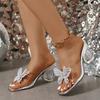 Liyke Summer Strange Fretwork Heels Modern Slippers Women Rhinestone Butterfly Square Toe Summer Party Shoes Transparent Sandals