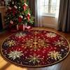 1Pcs Golden Snowflake Christmas  Pattern Round Area Rug Indoor Non-Slip Washable Fiber Carpet Soft Comfortable Mat For Bedroom Living Room