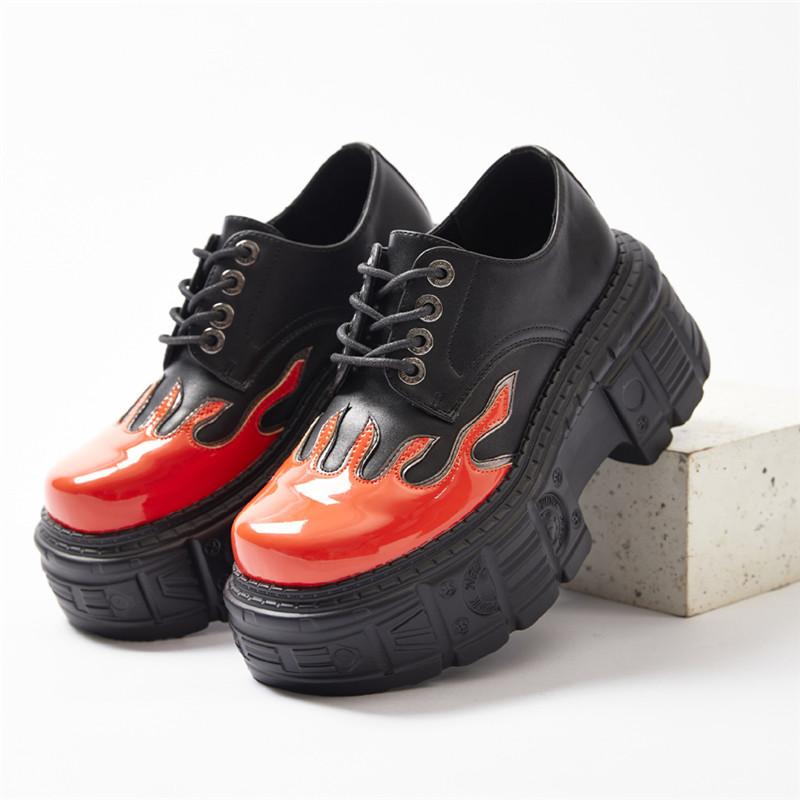 2025 Fashion Women Lace-Up Round Toe Flat Shoes for Woman's Thick Bottom Shallow Mixed Colors Platform Loafers Punk Casual Shoes