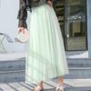 Qooth Elastic Waist 3 Layers Mesh Long Tulle Skirt Spring Autumn Elegant Vintage High Waist Ball Gown Gauze Tutu Skirt QT2001