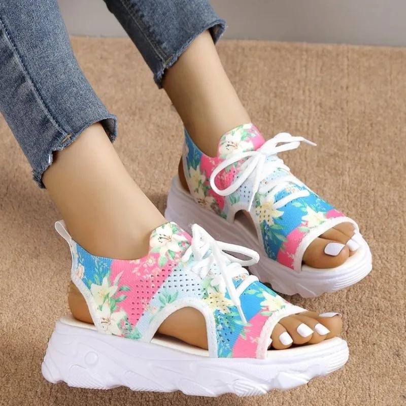 Summer Mixed Colors Modern Sandals Low Heel Lace-up Women's Shoes On Sale 2025 New Flat with Shallow Women's Sandals