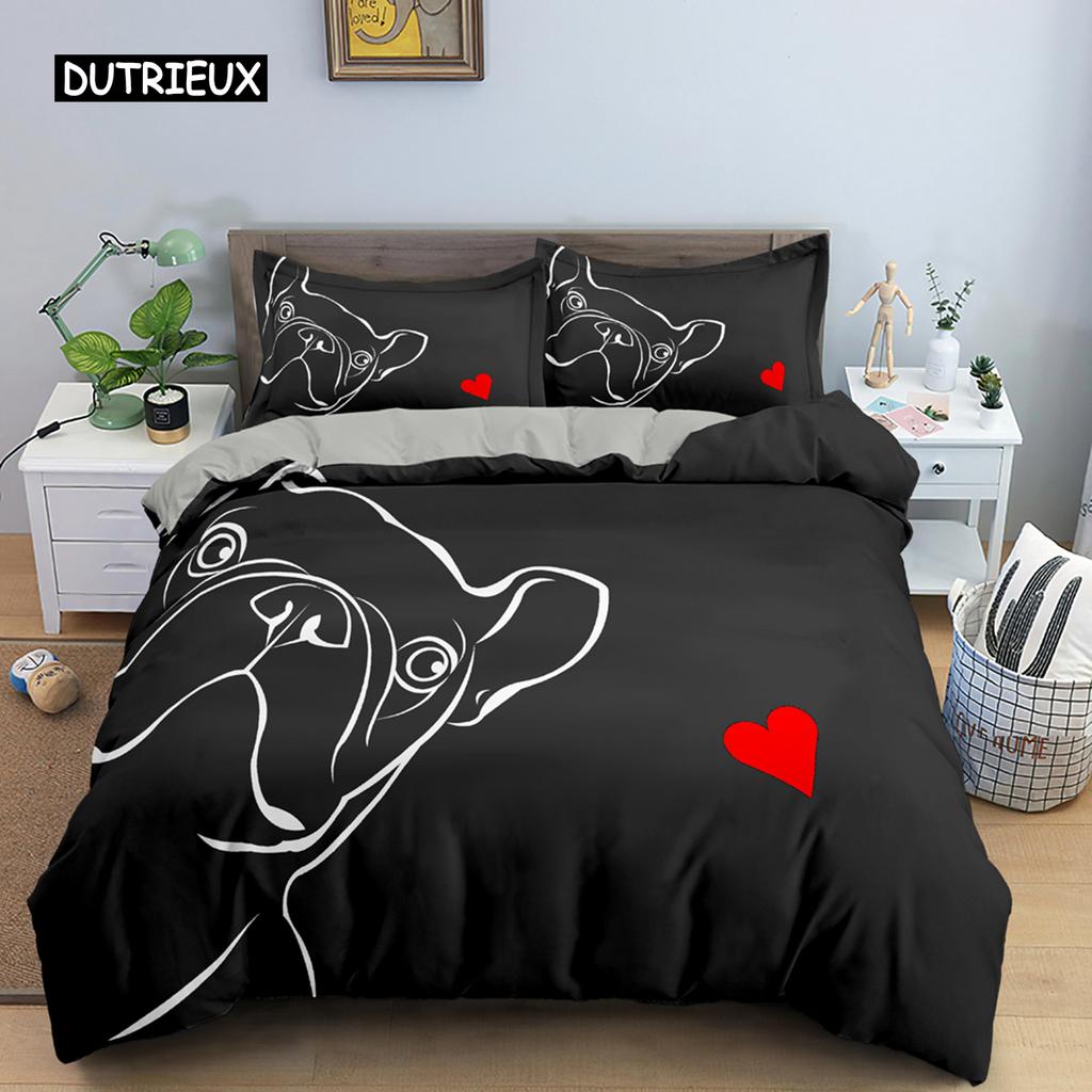 Cute Cartoon Bulldog Pattern Duvet Cover Set King Full Size Bedding Set Room Decor Soft Microfiber Quilt/Comforter Cover 2/3PCS