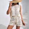 Handmade Knitwear Blouse Sleeveless Loose Casual Seaside Vacation Suit Top Shorts Two Piece Suit