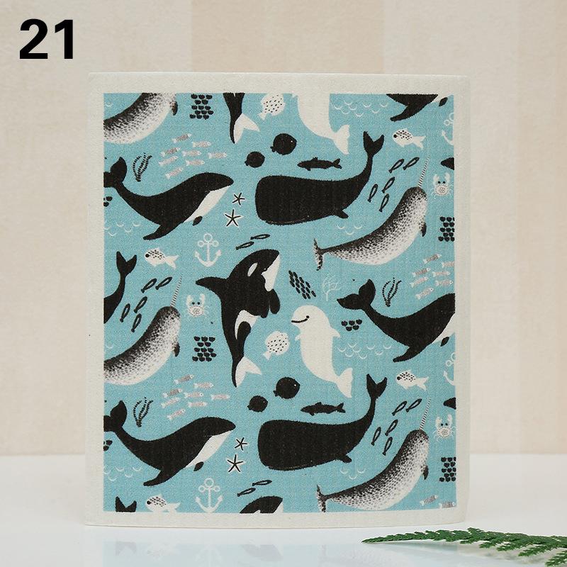 1PC Kitchen Printed Absorbent Dishcloth Cellulose Cleaning Cloths Wet Dry Household Rag Reusable