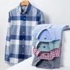 Pure Cotton Long Sleeve Office Men Plaid Shirts Button Collar for Business Checked Design Comfortable Male Clothing with Chest Pocket