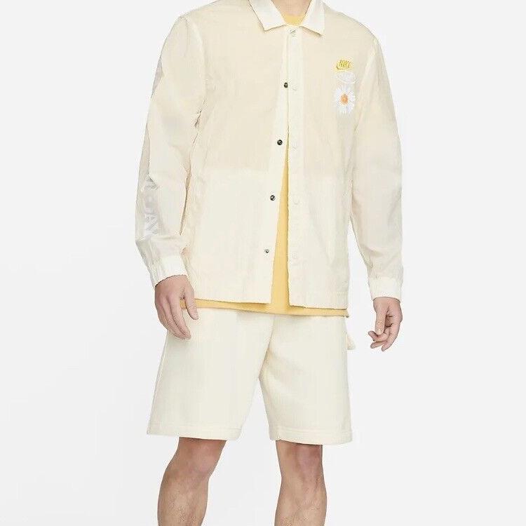 Nike Solid Color Logo Embroidered Long Sleeve Shirt Men Tops Light-Yellow DM5055-113