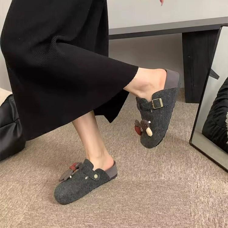 Leather Black Bullet Hole Boken Shoes Women's Autumn and Winter 2025 New Models Can Wear Lazy Bag Head Slippers Versatile Casual Shoes