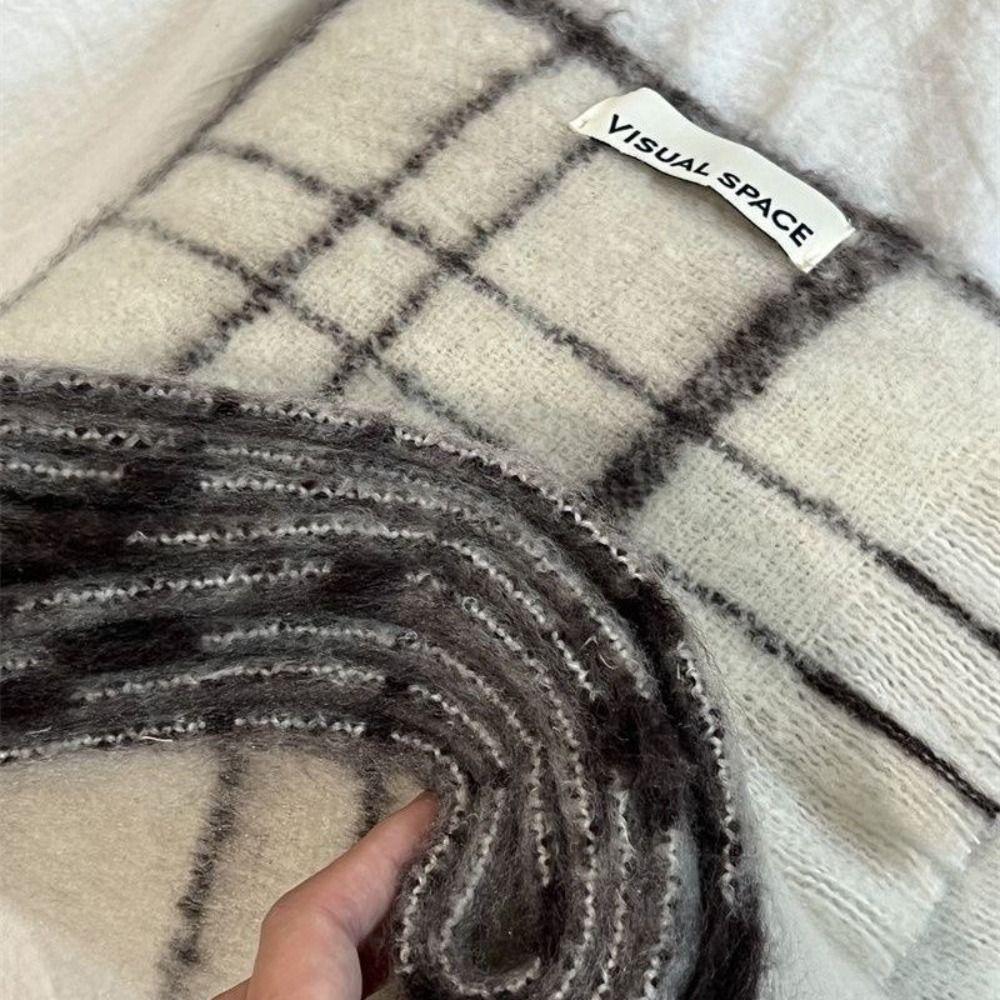 Winter Cashmere Scarves Beige Mohair Tassel Shawls Long Pashmina Plaid Scarf  Girls