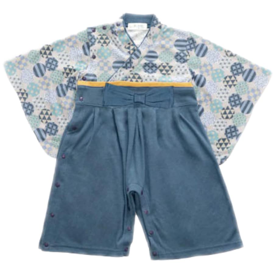 Round Japanese Pattern Fully Open Hakama Romper [Aenak] Boys' (60, Navy)