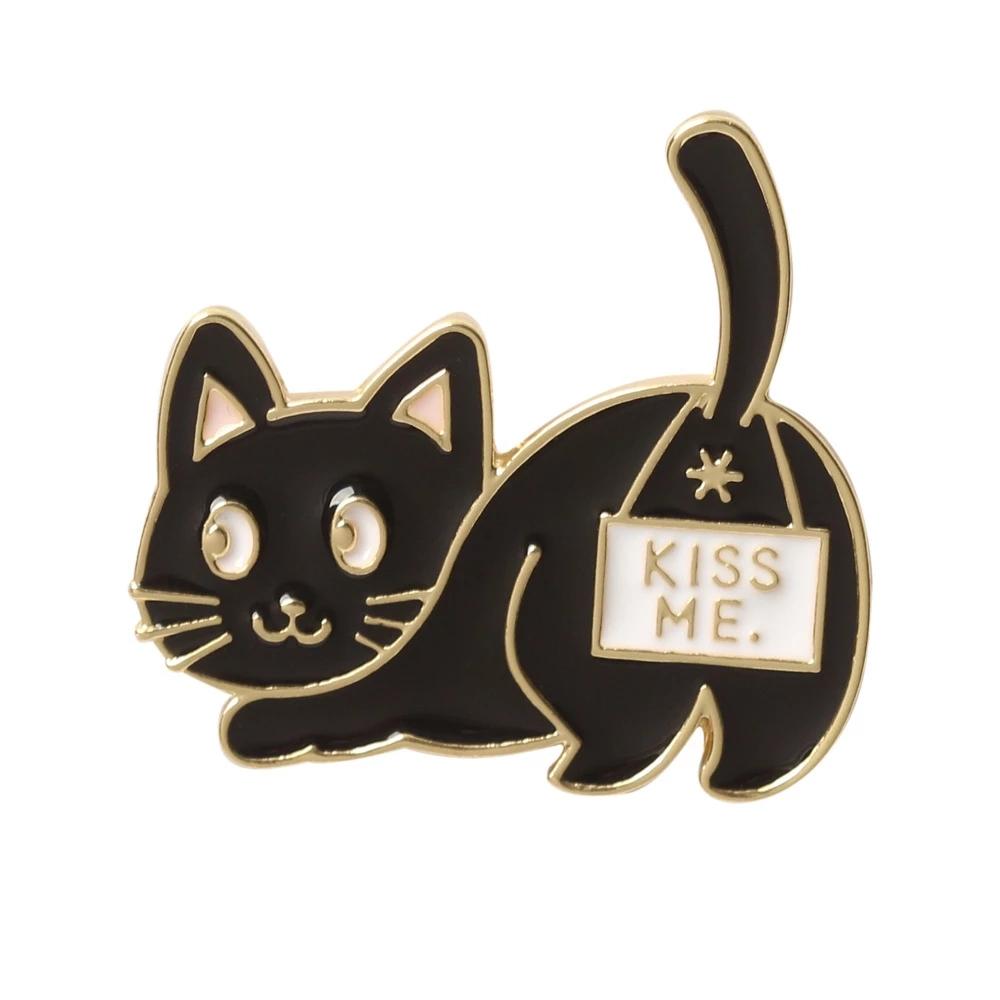 Hot Cartoon Cute Cat Holding A Knife Enamel Pins Lapel Pin Small Black Pins Cute Metal Lapel Badges Brooch Funny Jewelry Gift
