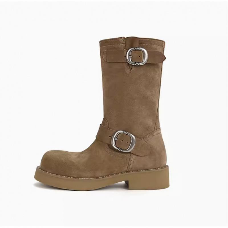 New Spot Grape Mother Same Marseille Diary Retro Metal Buckle Round Head Polished Martin Boots Leather Locomotive Pile