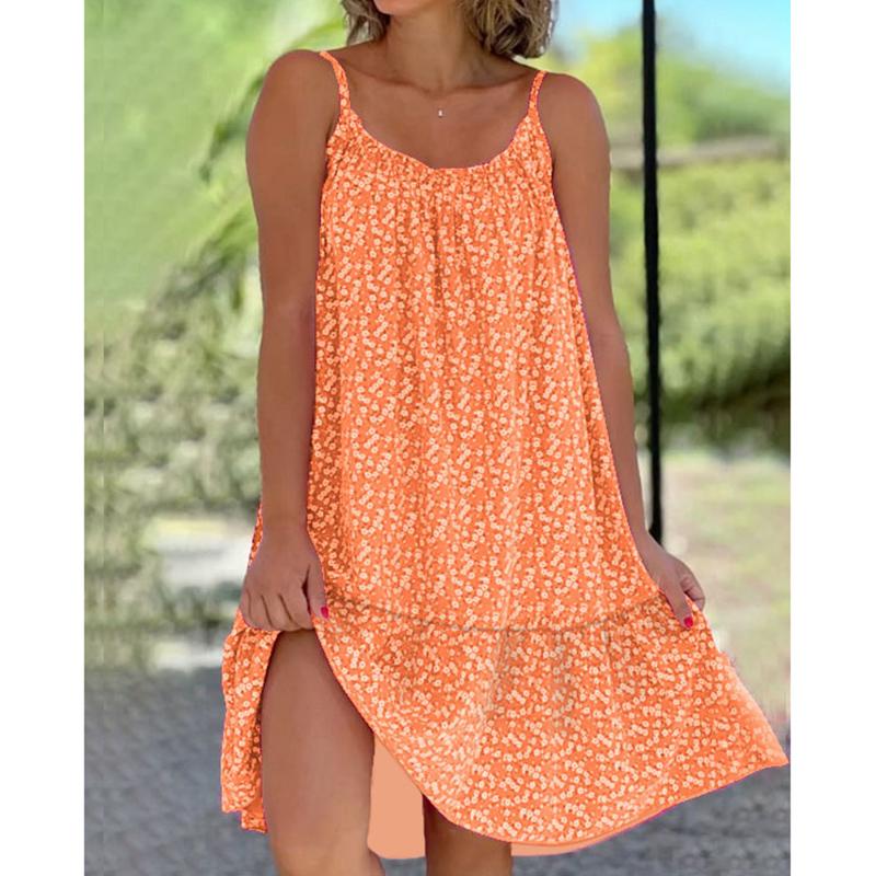Women's Fashion Sling Dress Summer Casual Sleeveless Oversized Floral Printing Party Loose Dresses Female