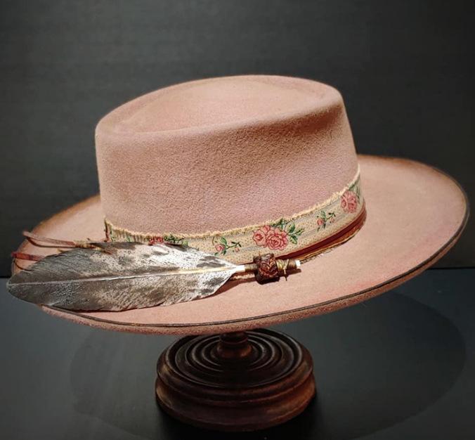 Pork Pie Top Sheep Felt Hat Solid Sheep Felt Hat Feathered Pure Wool Felt Hat