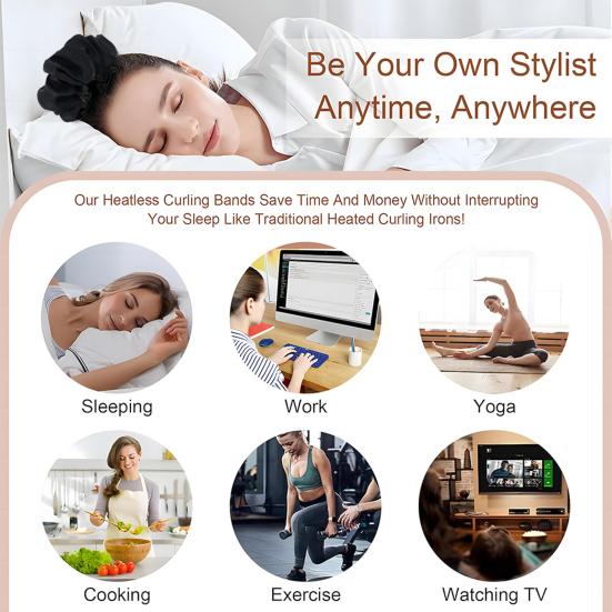 1/2Pcs No Heat Hair Curler Women Overnight Sleeping Hair Curling Scrunchie Soft Hair Roller Headband Long Medium Hair Curls Styling Tool