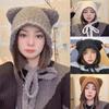 Cute Warm Winter Bear Ears Hat Stylish Women Girls Ear Flap Crochet Beanie Hat Trapper Hat with Belt YSX