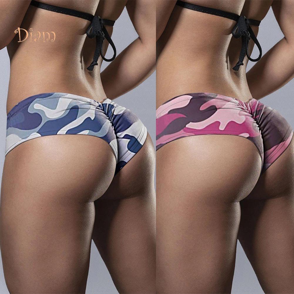 Women Camouflage Print Ruched Butt Micro Shorts Under Dress Safety Pants