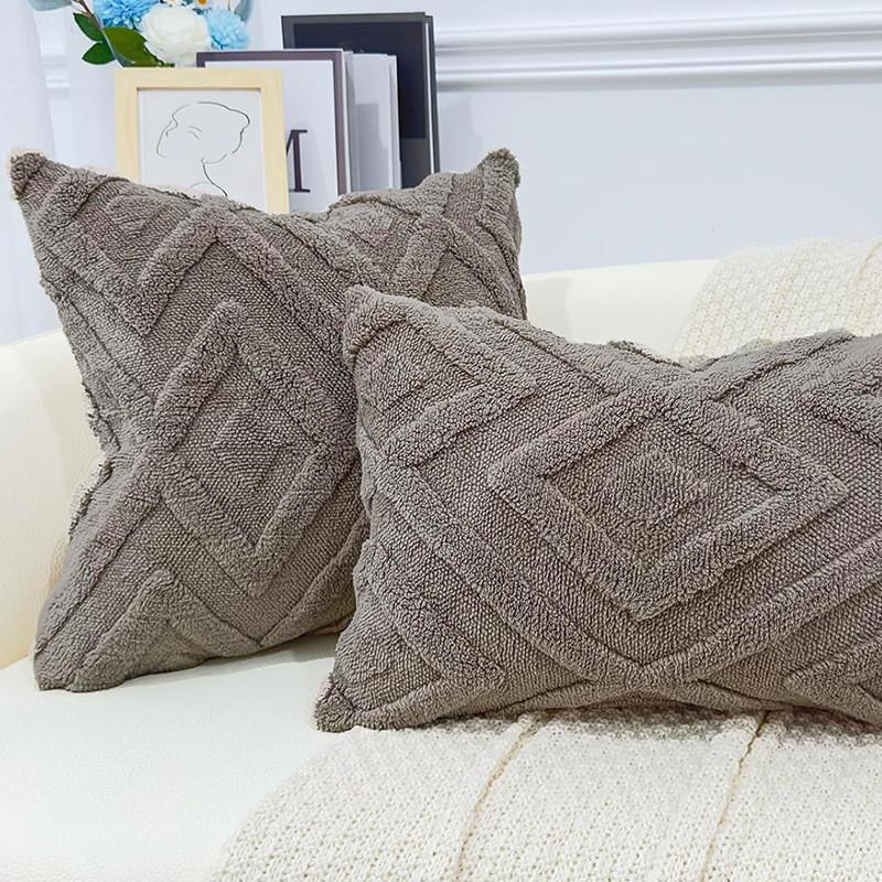 Pillow Geometric Cover Plush Material And Logo Living Room Sofa Home Decor