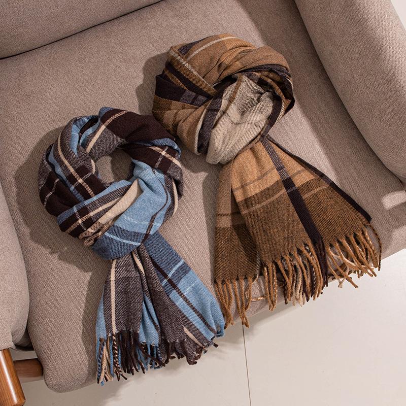 Autumn and Winter Imitation Cashmere Retro Literary Plaid Scarf for Men and Women with The Same Temperament Light Luxury Scarf and Shawl Dual Use
