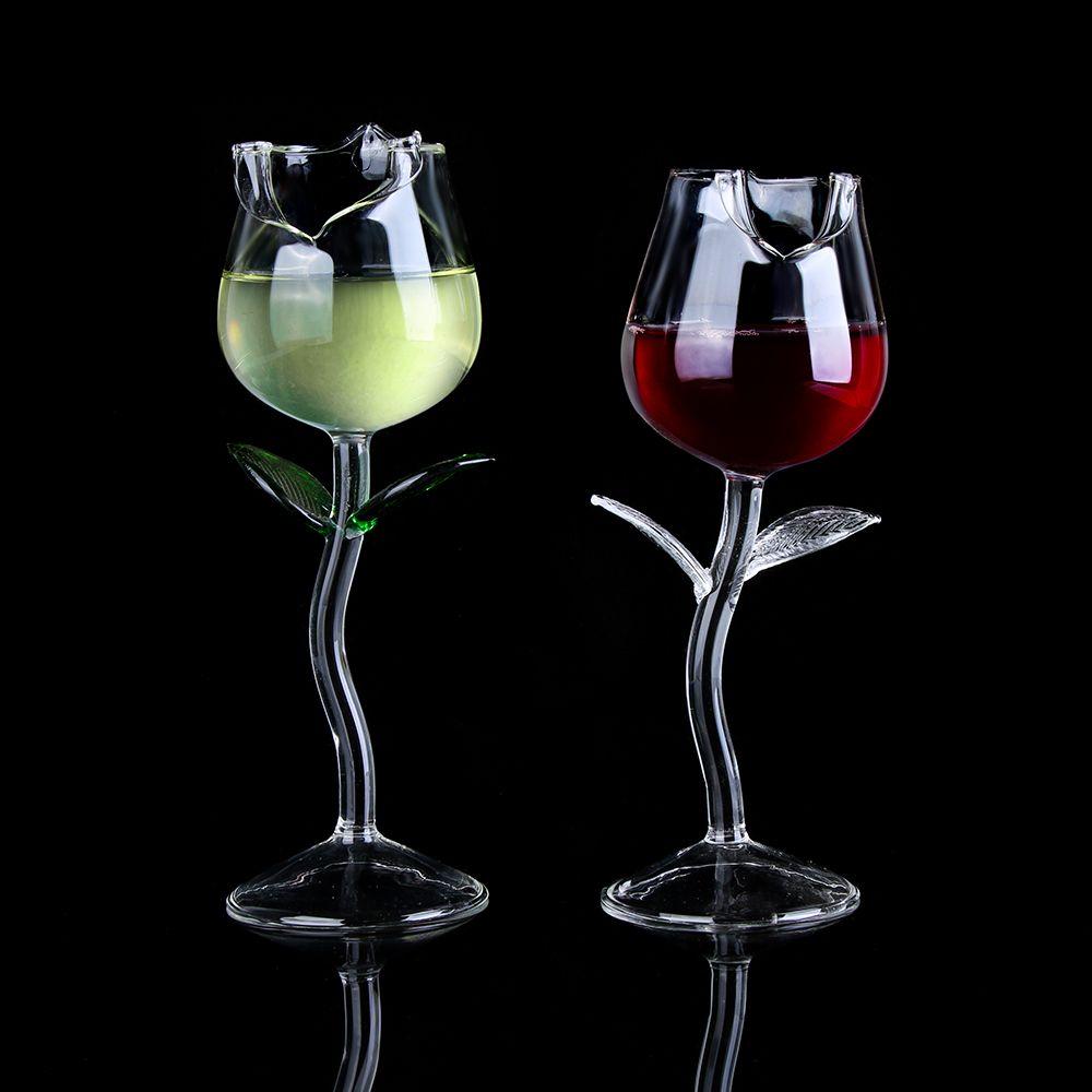 For Party Home Decor Juice Cocktail Champagne Glass Rose Flower Shape Red Wine Glass Goblet