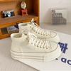 Платформенные парусиновые туфли женские 2025 новые корейская версия универсальные спортивные и повседневные туфли маффин с утолщенной подошвой шнуровка высокие кеды обувь для доски
