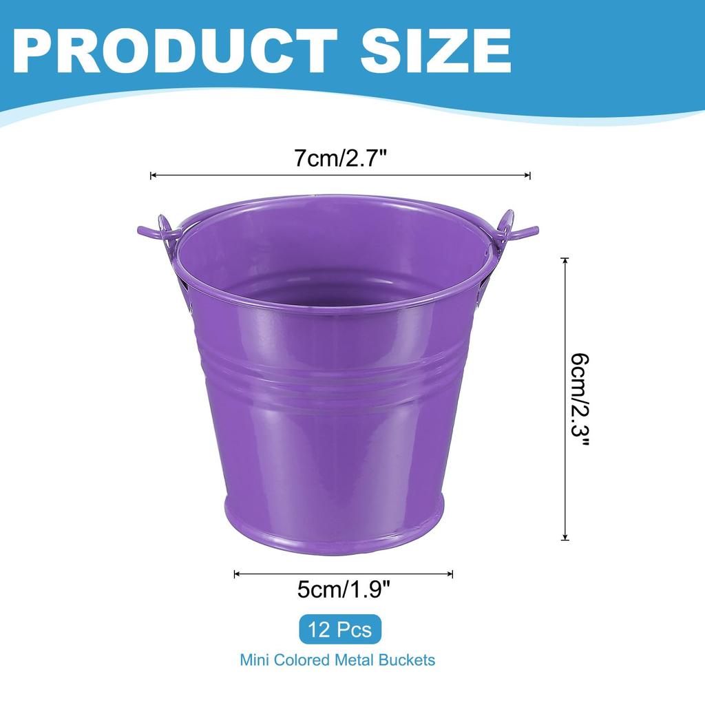 PATIKIL Small Metal Buckets with 12pcs Mini Galvanized Buckets for Craft Party Souvenir Dark Purple 2.7"x2.3" Handles, Decoration,