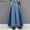 Women Summer Elastic Waist Pocket Wide Leg Pants