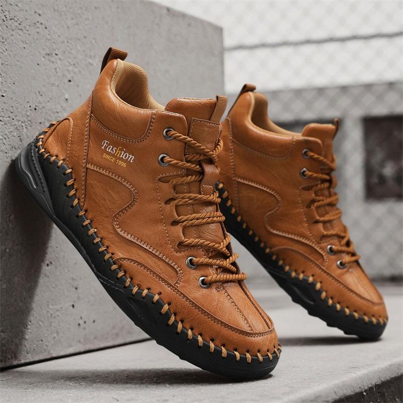 Plus Size Men Shoes Hand-stitching Leather Men Boots Split Leather Casual Leather Shoes Men Ankle Boots