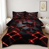 Red Black Geometric Queen Size 3D Stereoscopic Square Bedding Set Glowing Neon Geometry Bedding Sets Soft Microfiber