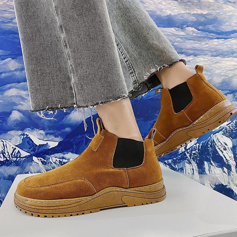 Fashion Faux Suede Leather Men's Boots Autumn Winter Casual Shoes Slip-On Chelsea Boots New Tide Shoes for Men Ankle Martern Booties