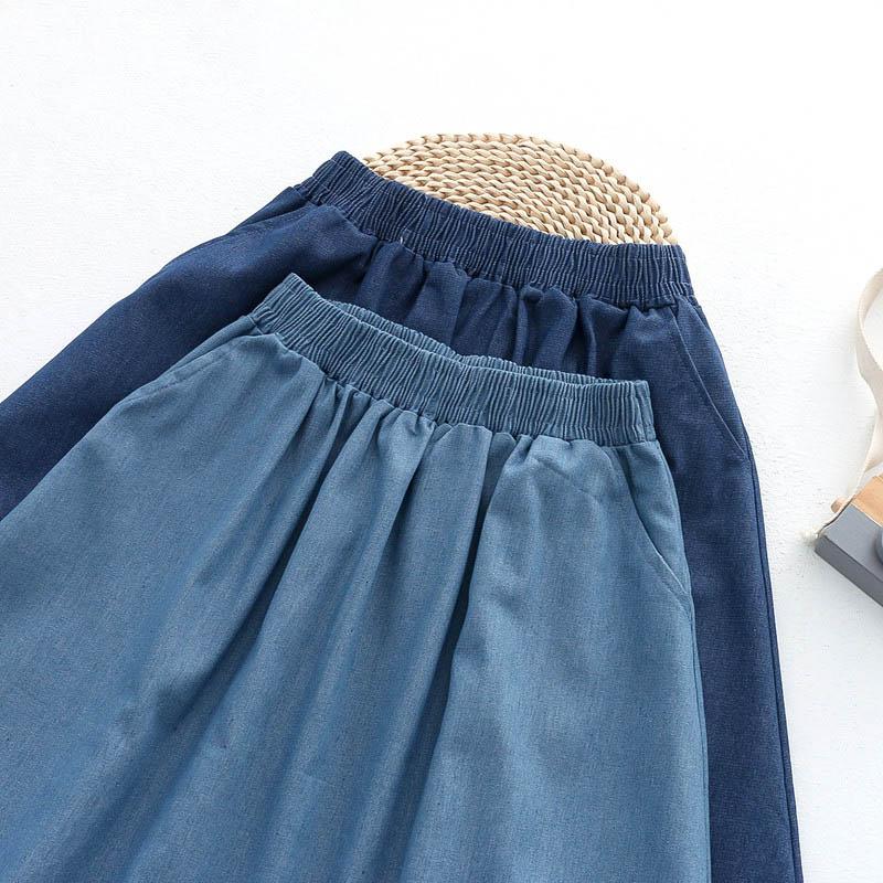 Half Skirt Women Cotton Summer Casual Versatile Elastic Women's Skirt Loose Comfortable Large Size Pleated Skirt
