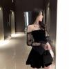 Black Retro Dress Women Lace Chiffon Mini Dress Female High Street Korean Style Dress Party Dress