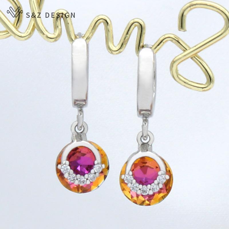 Fashion Elegant Rose Gold Color Colorful Round Drop Earrings For Women Wedding Luxury Fine Jewelry Gift Cubic Zirconia Eardrop