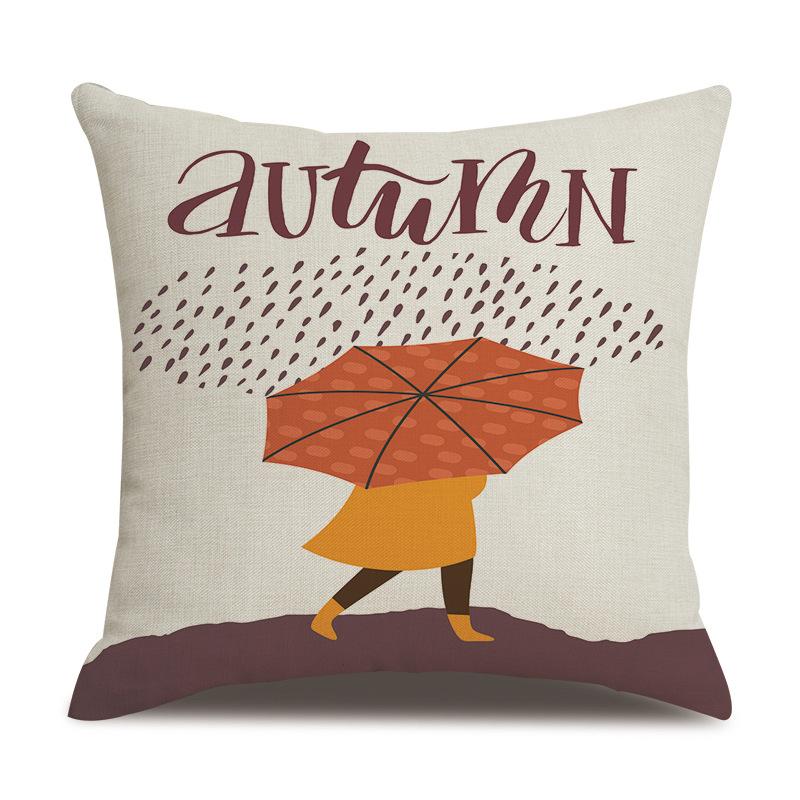 Thanksgiving Linen Pillowcase Autumn Pumpkin Print Pillow Cushion Cover