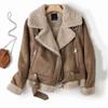 Winter Women Thick Warm Suede Lamb Jacket Short Motorcycle Coats Jacket for Women Double-sided Faux Shearling Sheepskin Leather Jackets Outwear